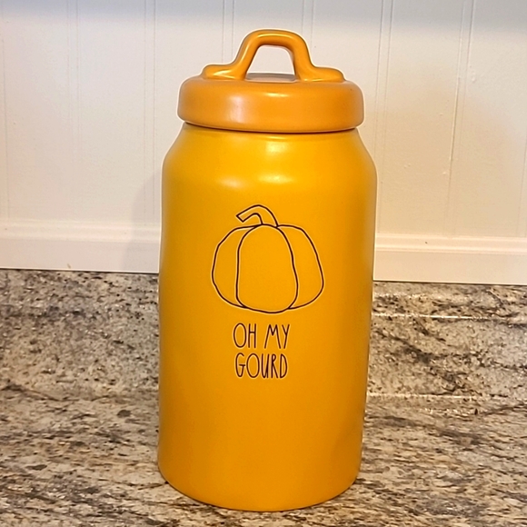 RAE DUNN Oh My Gourd Tall Canister mustard color - Picture 1 of 13
